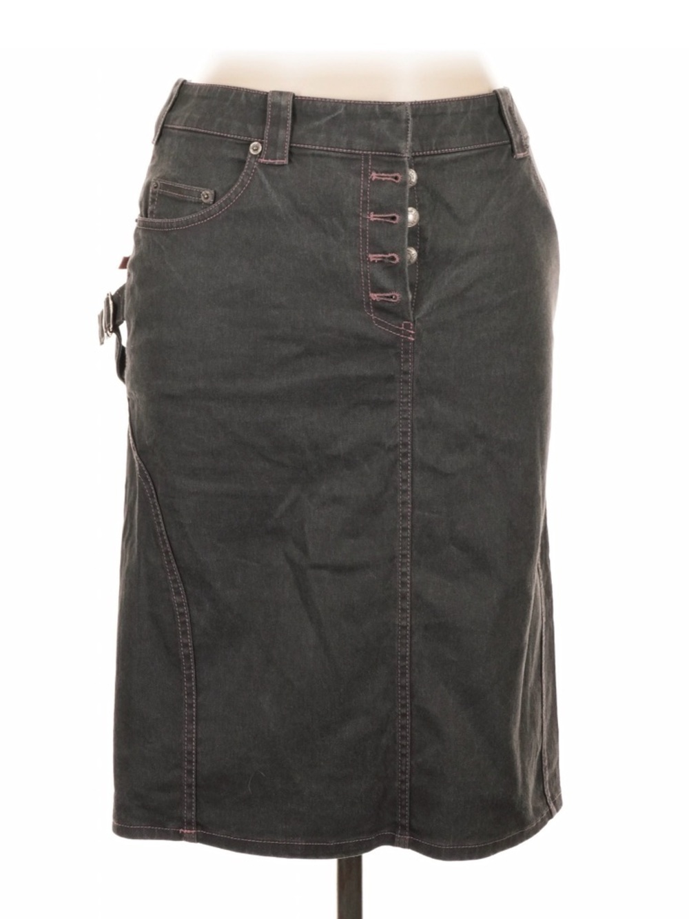 Dior Black Midi Denim Skirt with Pink Contrast Stitching